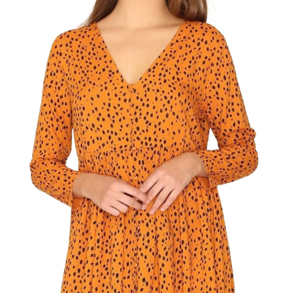 Pepaloves by Anthropologie Women Mustard Cheetah Baby Doll High Waist Dress M - Picture 2 of 11